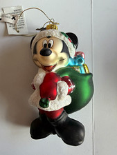 Vintage 2000s Walt Disney World Mickey Santa Glass Ornament w Box Tags WDW picture