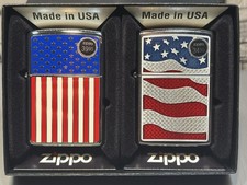 LOT 2SET 2007&2017 AMERICANA FLAGS EMBLEM ZIPPO LIGHTER picture