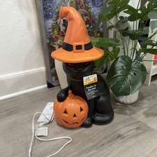 NEW 2026 Black Cat Witch Hat Pumpkin Blow Mold Halloween 19” Tall picture