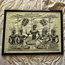 Vintage 1966 Angkor Wat Temple Rubbing Cambodian Rice Paper Art Pre-Ban 23”x17” picture