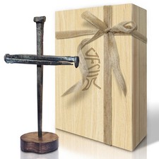 Jesus Christ Crucifixion Nail Metal Cross with Wooden Base - Religious Gifts & C picture