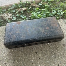 Vintage Fulton Metal Insurance Document Box Joseph A Schreiber Chicago 11”x5”x3” picture