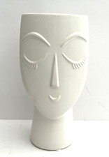 Ladies Smiling Face Vase White Ceramic 7.75