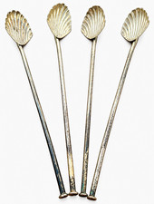 Vintage Mexican Sterling Silver Shell Sipper Straws Cocktail Stirrers Set of 4 picture