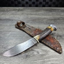ANTIQUE 1924-1933 REMINGTON UMC RH320 STAG HANDLE KNIFE W/ ORIGINAL SHEATH picture