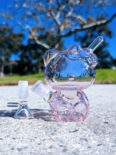 4.5 Inch Cute Pink Kitty Glass Bong Quality Tobacco Smoking Water Pipe Hookah picture