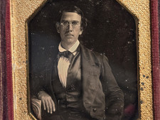 Sixth plate daguerreotype of man relaxed wearing glasses early image 1840s picture