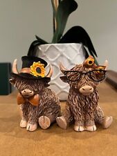 Scottish Highland Cow Resin Bull with Sunflower Hat and Bow Thanksgiving Fall picture