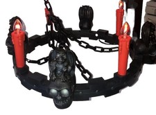 Vintage Gemmy Flicker Lights Skull Gargoyle Chandelier Halloween Decoration picture