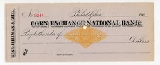 Antique 1900s Corn Exchange National Bank Check Blank Philadelphia PA  Rare picture