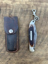 Vintage Schrade Old Timer 125OT Mustang USA Folding Hunting Knife Leather Sheath picture