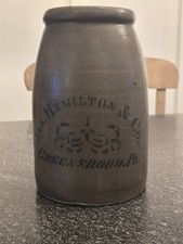 Rare 1/2 Gallon Stoneware Wax Sealer Crock – Jas. Hamilton & Co Greensboro PA  picture