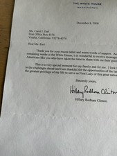 Signed Letter From Hillary Rodham Clinton On White House Stationery, Dec 2000 picture