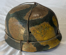 WW2 German Airborne Paratrooper M38 FJ Helmet Camouflage Battle Damage Repair picture