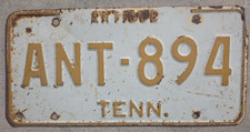 Vintage 1960s Antique Tennessee License Plate Tag White Gold ANT-894 picture