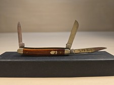 Vintage Schrade 805 Stockman Kon Kav Etch On Blade Wood 3blade Pocket Knife picture