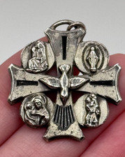 Vintage Creed Sterling Silver Four Way Cross Dove Medal Pendant picture