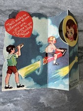 Rare Vintage Valentine 1940s Boy Girl Telescope Rocket Moon Space Star Cloud picture