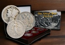 WWI Silver Coin Set – 6 Genuine Great War Coins w/ COA & Box - World War One picture