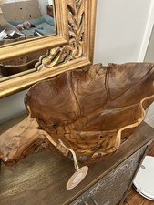 Handcrafted Indonesian Leaf-Shaped Wood Decorative Bowl, Brown Wood Grain picture