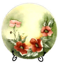 Antique SEVRES Hand Painted Porcelain Poppies Cabinet Plate Signed by Artist picture