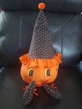 VTG Handmade Cute Halloween Pumpkin Witch Shelf Sitter Stuffed 12