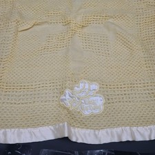 Vintage Baby Blanket Waffle Weave satin Lovey trim bless this baby Harvest Gold picture