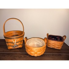 Longaberger Baskets Set of 3 Vintage 1992 1999 2002 Handwoven picture