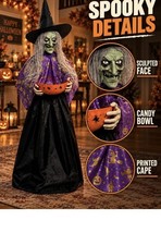 Halloween Witch Animatronic with Candy Bowl, Moving Head & Mouth, Sound picture