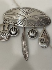 Vintage Hopi Silver Overlay Pin/Brooch with Charms Signed by Artist K.J picture
