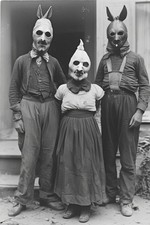 Vintage Masked Family Portrait Creepy Halloween Folk Horror Photo 4x6 picture