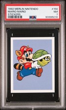 PSA Near Mint #7 Mario Mario #156 Merlin Nintendo 1992 Sticker POP #1 picture