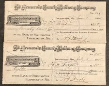 St. Francois County Railway Company 1900's  Checks Set of 2 Farmington, MO picture