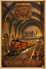 The Olympian railroad vintage style art The Milwaukee Road poster 8.5