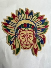 VINTAGE 1960s NATIVE AMERICAN INDIAN CHIEF MOTORCYCLE PATCH Lg Sew on jacket picture