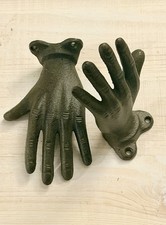 2 Cast Iron Left Hands Bookends Metal Rustic Shelf Table Decor Hand Decor Hooks picture