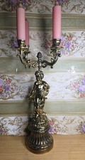 Vintage Bronze Four Arm Candelabra Carried by a Cherub / Putti On Base . NICE picture