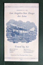 RARE 1920s Los Angeles-San Diego Air Line Schedule ~ Timetable Fares ~ Lindbergh picture