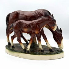 Vintage Katzhütte Hertwig Germany Porcelain Mare & Foal Horse Figurine MCM picture