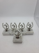 5 Pack HORSESHOE With Horse Silver TROPHY  White   MARBLE    picture