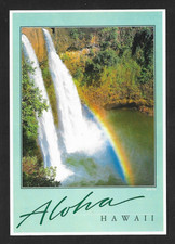 ALOHA from HAWAII Postcard - Wailua Falls with Rainbow on Wailua River in Kauai picture