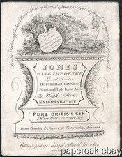 Original ca1840's Trade Card For Jones Wine Importers & Spirit Dealers England picture