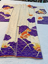 Vintage S/P Silk Double layered Furisode Kimono in Embroidered Butterflies picture