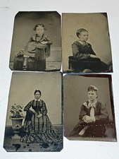 Antique Photos Tintype Lot of 4 Pretty Women Girls Fancy Dresses picture