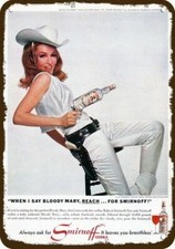 1966 CAT WOMAN JULIE NEWMAR & SMIRNOFF Vntg-Look DECORATIVE REPLICA METAL SIGN picture