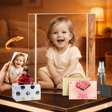 Custom 3D Photo Crystal Size M Personalized Laser Engraved Gift +FREE LED Base picture
