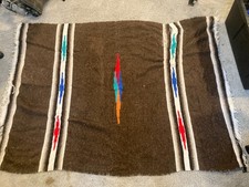 Vintage Mexican Serape Saltillo Blanket Rug Brown Southwest Hand Woven Fring picture