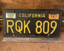 Original 1963 California black license plate – RQK 809 picture