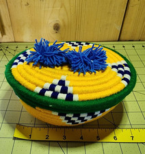 Handmade POM POM Khanoomi Banoo Style Oval Large Basket w/ Lid picture