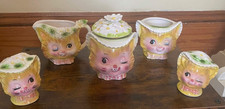 vintage Enesco Winking Kitty Set of 5 picture